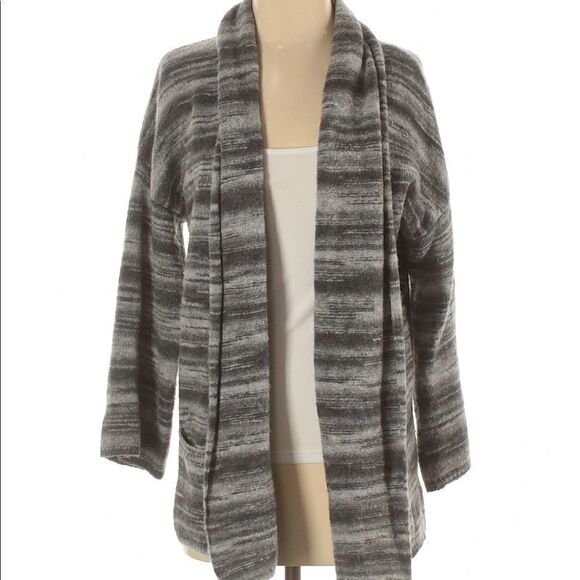 Joie Maisy Grey Space Dyed Striped Drape Front Cardigan Wool Blend - Picture 4 of 6